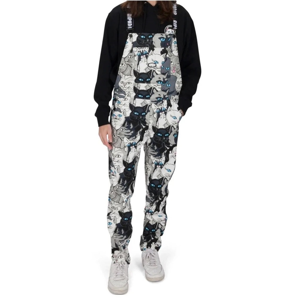 Ripndip Family Tree Twill Overalls Unisex 34 Black Cat All Over Print Streetwear